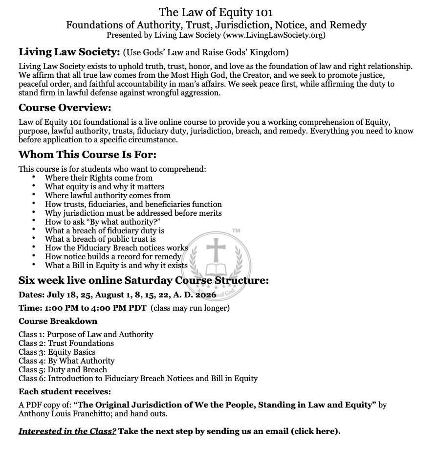 Class Flyer, The Law of Equity
